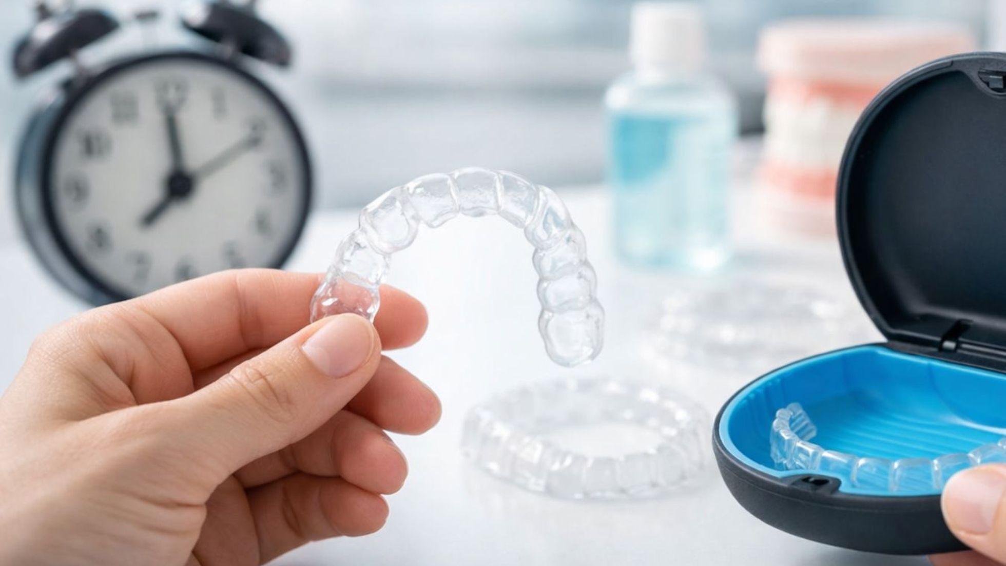 alineador transparente antes de colocarlo durante tratamiento de ortodoncia invisible